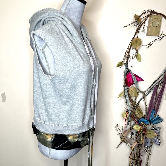 Womens Patchwork Hoodie Size Small Gray Green Tie Dye Ripped Frayed Grunge Goth - Picture 8 of 11